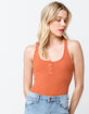 SKY AND SPARROW Ribbed Henley Womens Rust Bodysuit image number 1