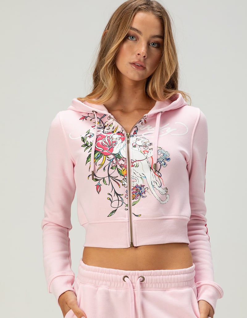 ED HARDY White Panther Womens Zip-Up Hoodie image number 2