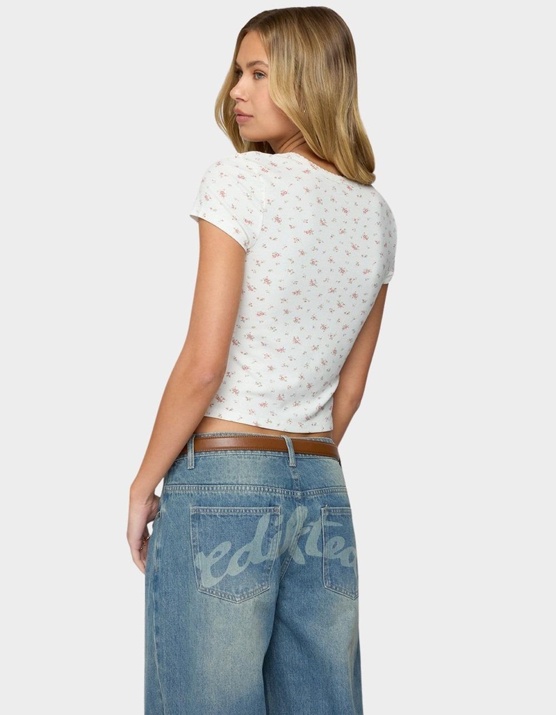 EDIKTED Odella Floral Ribbed Button Up Top image number 2