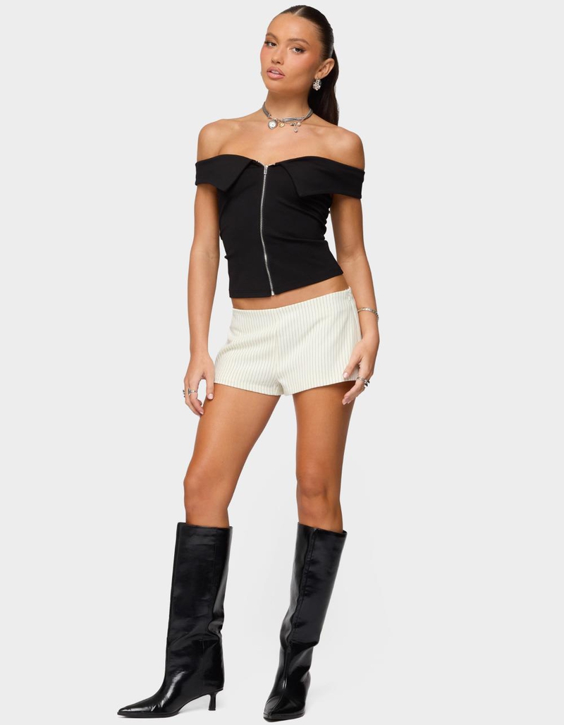 EDIKTED Collared Off Shoulder Zip Up Top image number 3