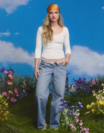 RSQ Womens Fold Over Waistband Baggy Jeans Primary Image