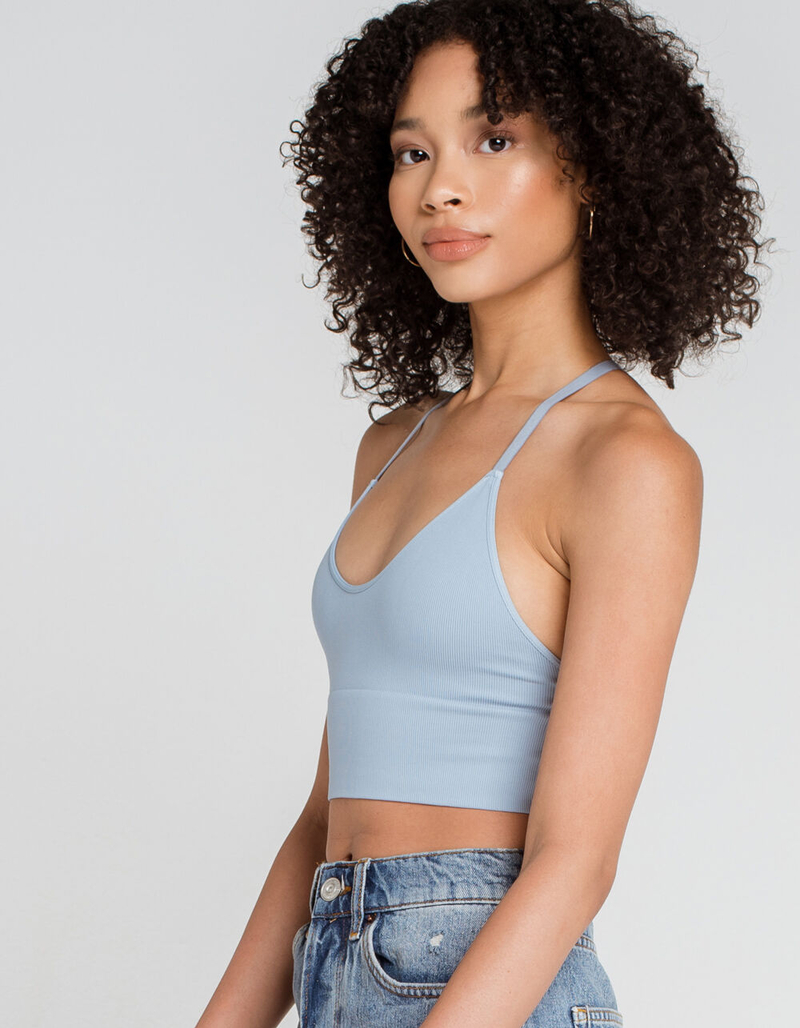 FULL TILT O-Ring Back Seamless Ribbed Blue Bralette image number 1
