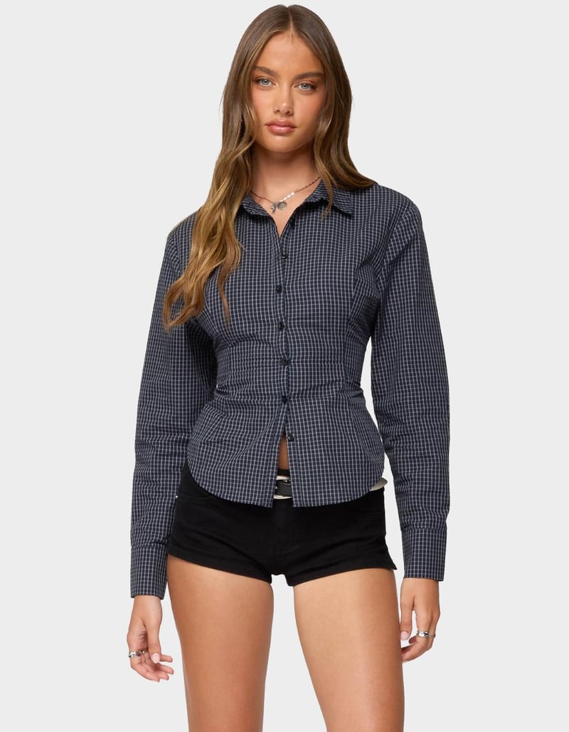 EDIKTED Lisbet Checkered Button Up Shirt image number 0