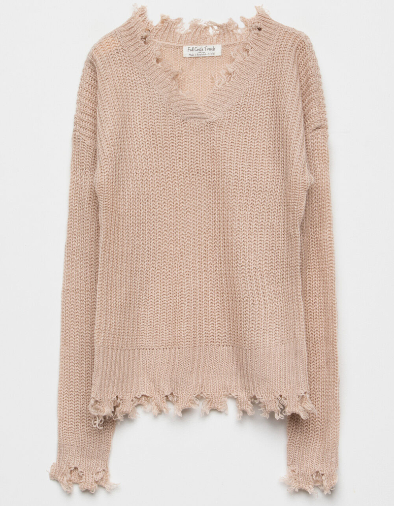 FULL CIRCLE TRENDS Destructed Girls V-Neck Sweater image number 0