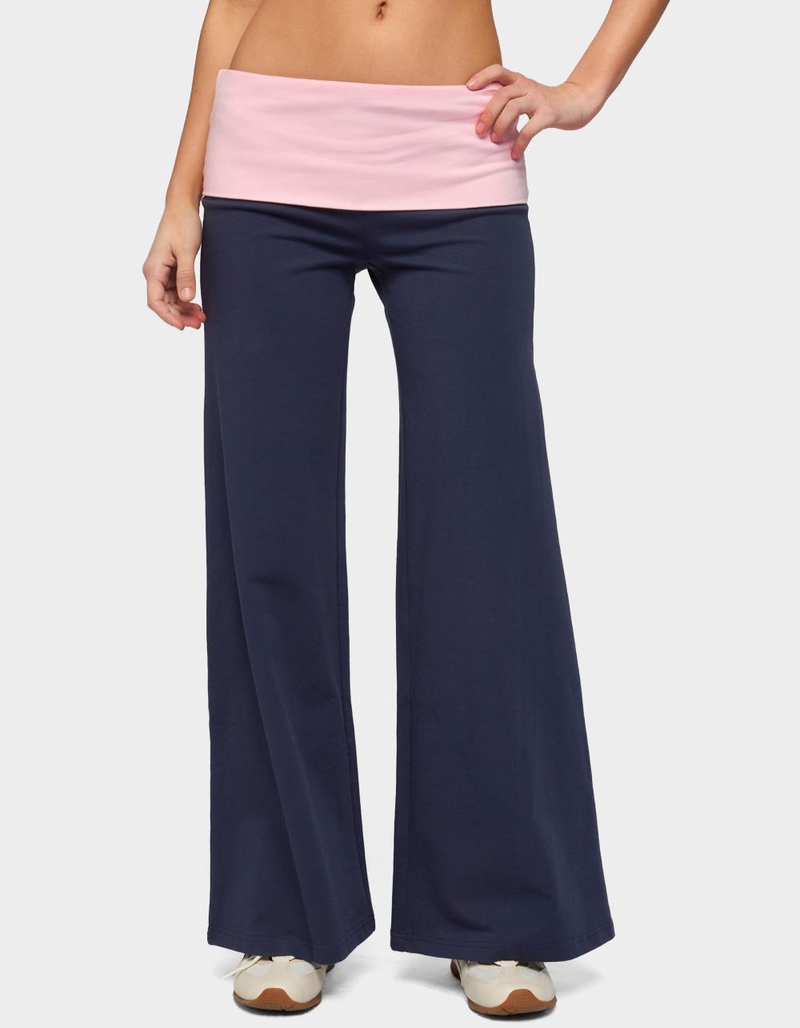 EDIKTED Petite Wide Leg Contrast Foldover Pants image number 0