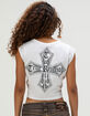 TRUE RELIGION Crystal Logo Crest Womens Notch Crop Baby Tee image number 1