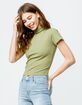 SKY AND SPARROW Solid Turtleneck Olive Womens Tee image number 1