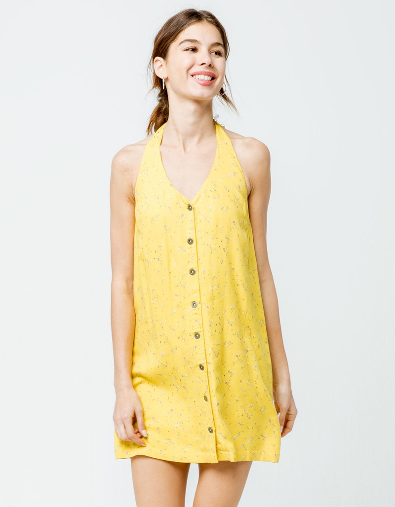 RVCA 90s Baby Mustard Halter Dress image number 0