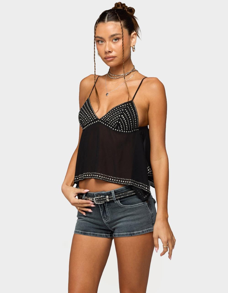 EDIKTED Studded Asymmetric Sheer Babydoll Top image number 1