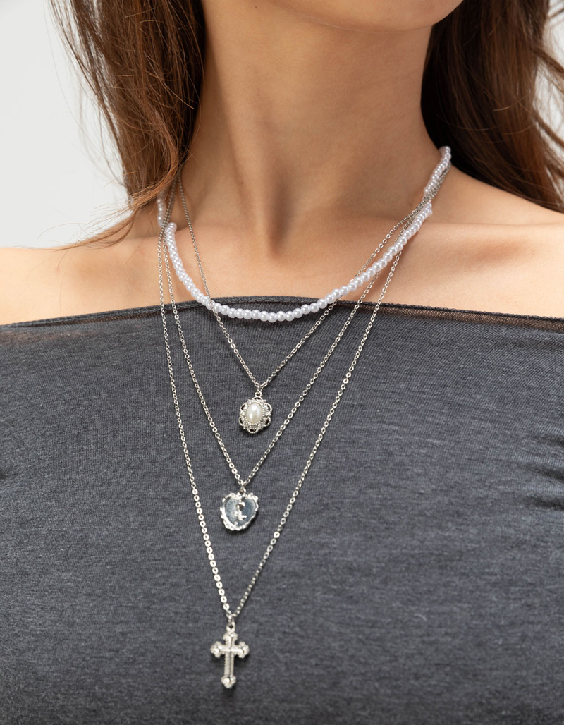 FULL TILT Layered Pearl/Cross Necklace image number 1