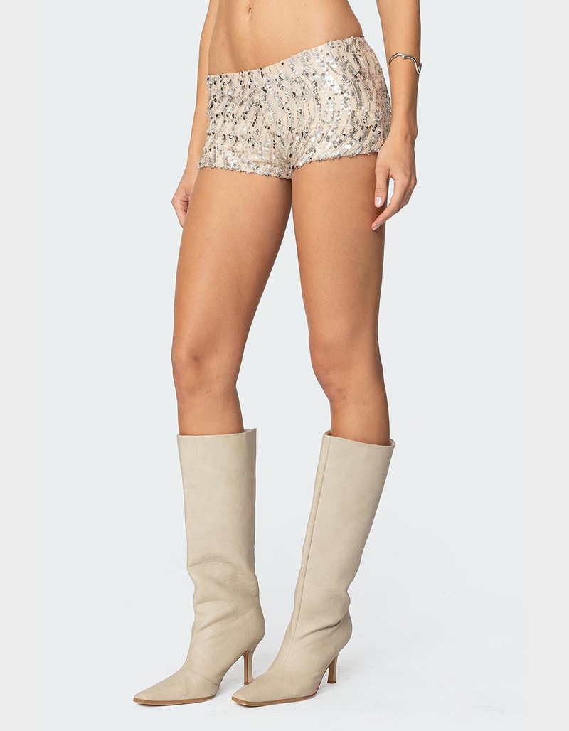 EDIKTED Wavy Baby Sequin Micro Shorts image number 2
