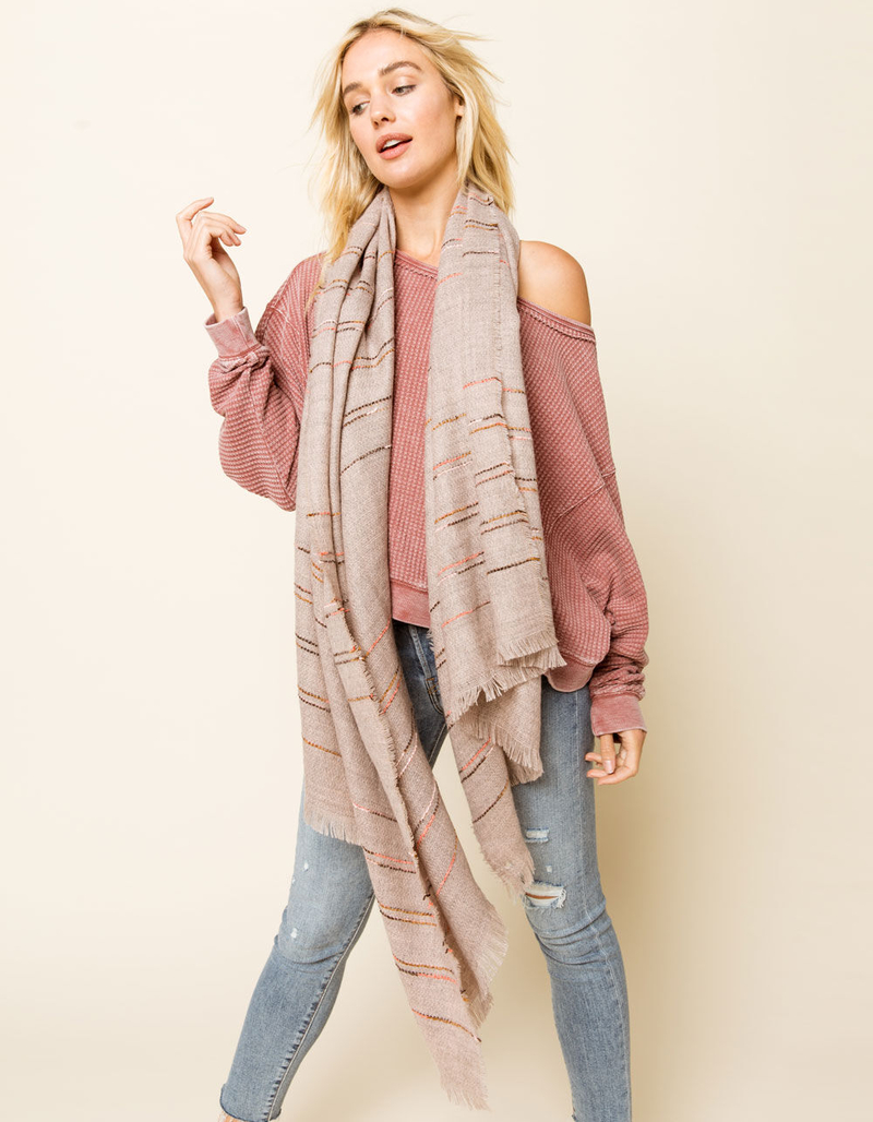 DO EVERYTHING IN LOVE Cozy Stripe Pink Scarf image number 0