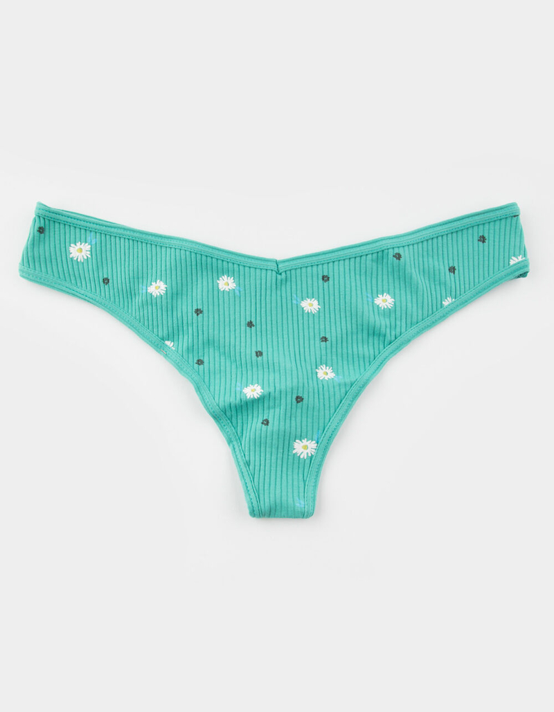 FULL TILT Printed Ribbed Teal Thong image number 0