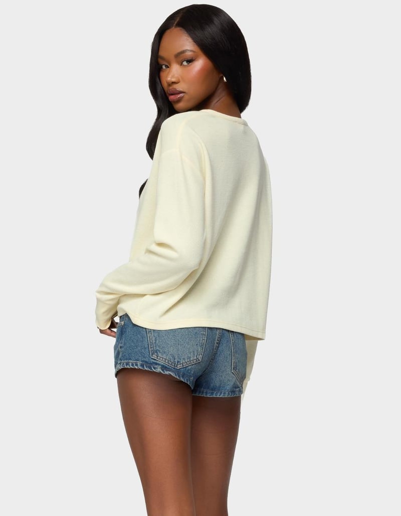 EDIKTED Deni Long Sleeve Henley Waffle Top image number 2