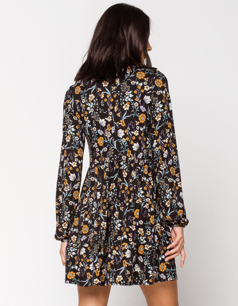 GOOD LUCK GEM Mock Neck Tier Black Womens Dress image number 2