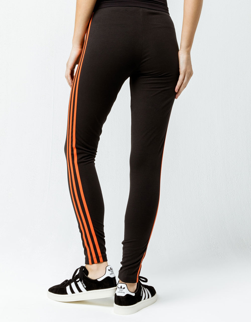 ADIDAS 3 Stripes Black & Orange Womens Leggings image number 2