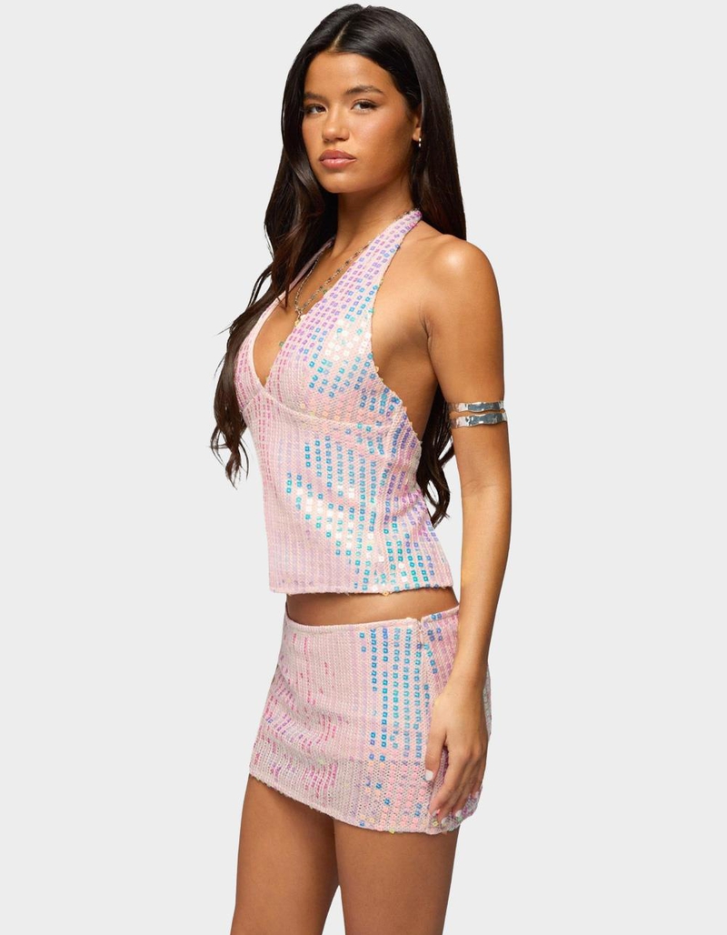 EDIKTED Kaelyn Sequin Backless Halter Top image number 1