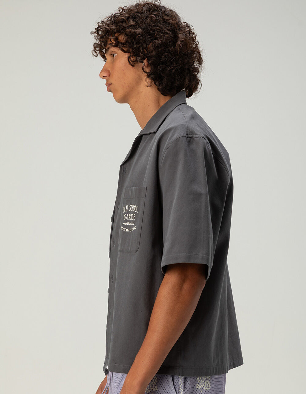 トップス tieme button up T-shirt-GRAY RSQ Mens Graphic Twill Button Up Shirt - DARK GRAY | Tillys