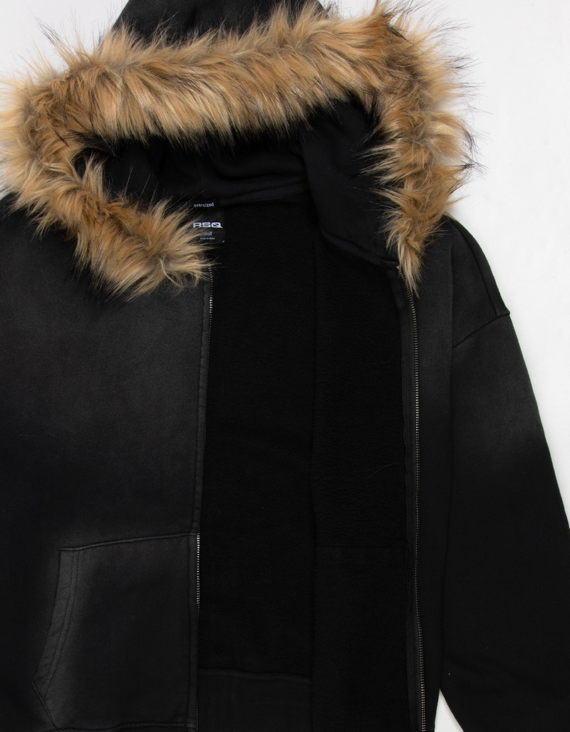 RSQ Mens Faux Fur Trim Oversized Zip-Up Hoodie image number 5