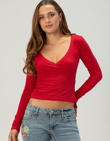 TILLYS Womens Long Sleeve Surplice Tee Primary Image