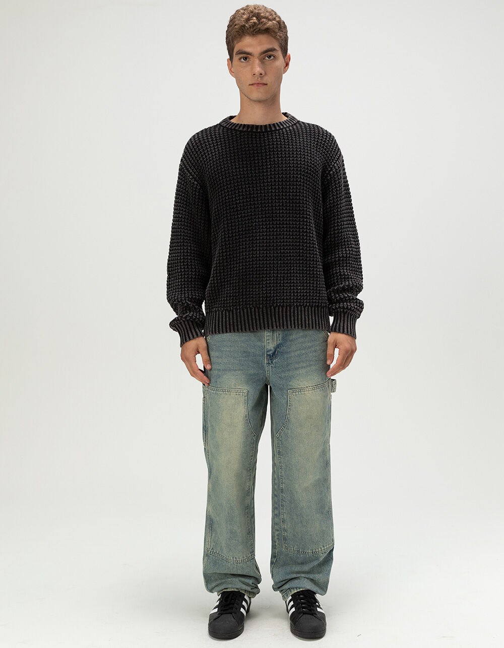 RSQ Mens Washed Waffle Sweater - BLACK | Tillys