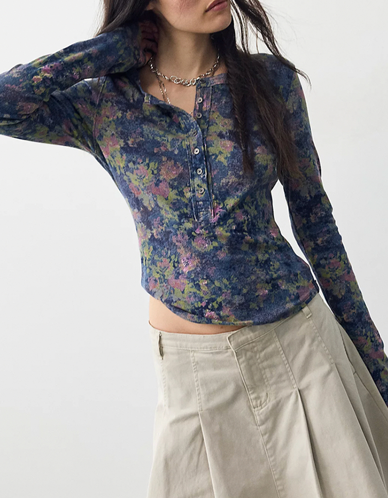 FREE PEOPLE Jamie Womens Printed Long Sleeve Henley Top image number 0