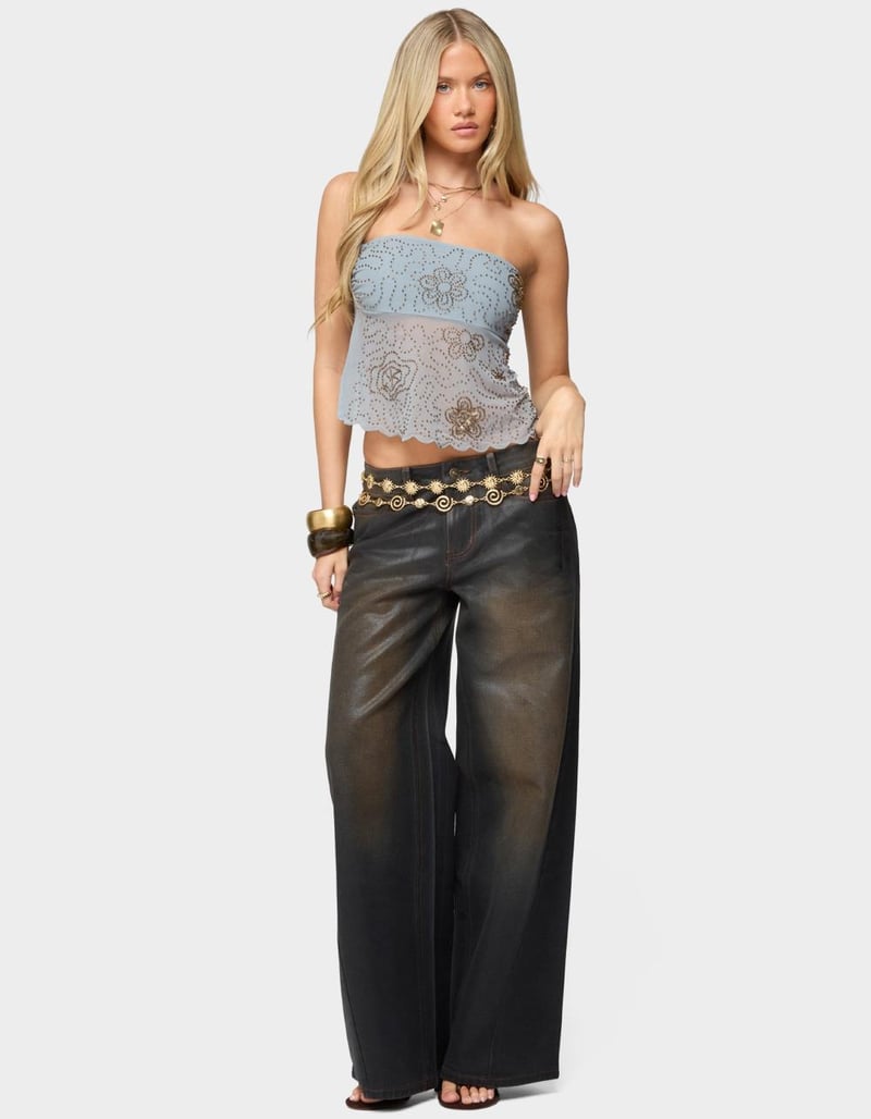 EDIKTED Astra Beaded Sheer Strapless Top image number 3