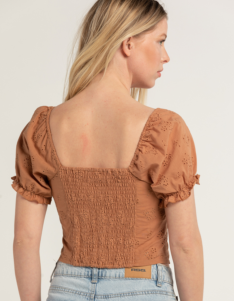 LOVE TREE Womens Eyelet Button Front Top image number 2