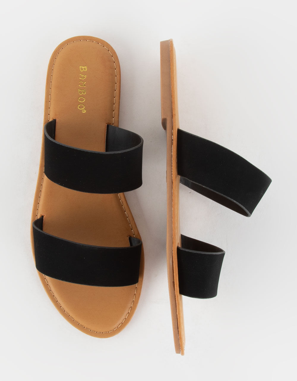 all black double strap sandals