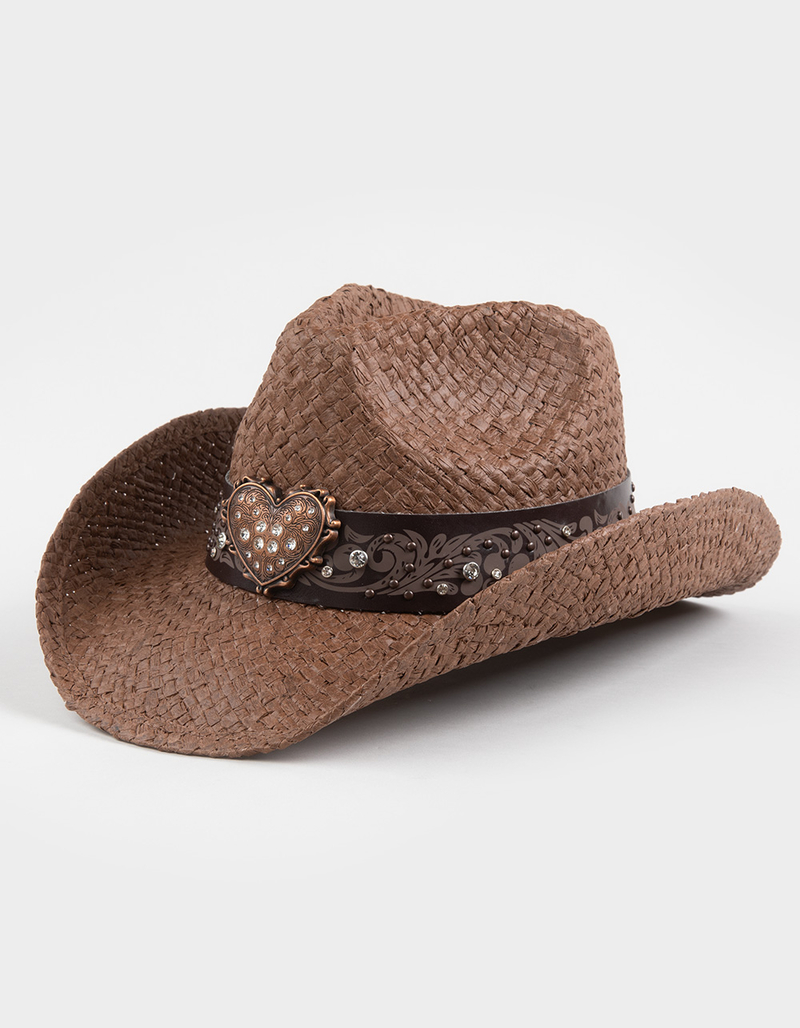 Heart Band Womens Straw Cowboy Hat image number 0