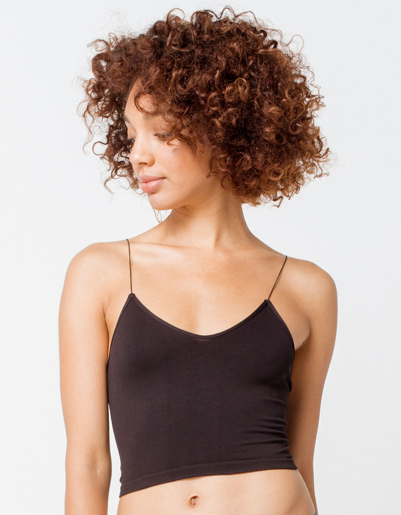 FULL TILT Elastic Strap Seamless Black Womens Crop Cami image number 0