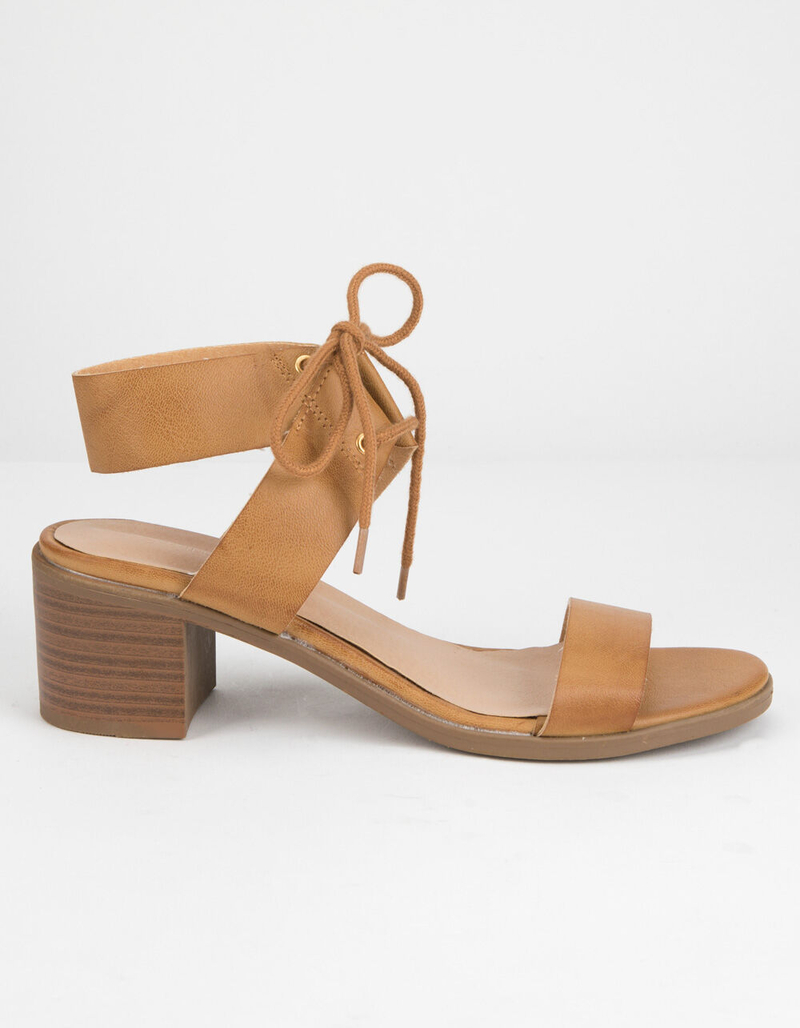 WILD DIVA Lace Up Block Tan Womens Heeled Sandals image number 1