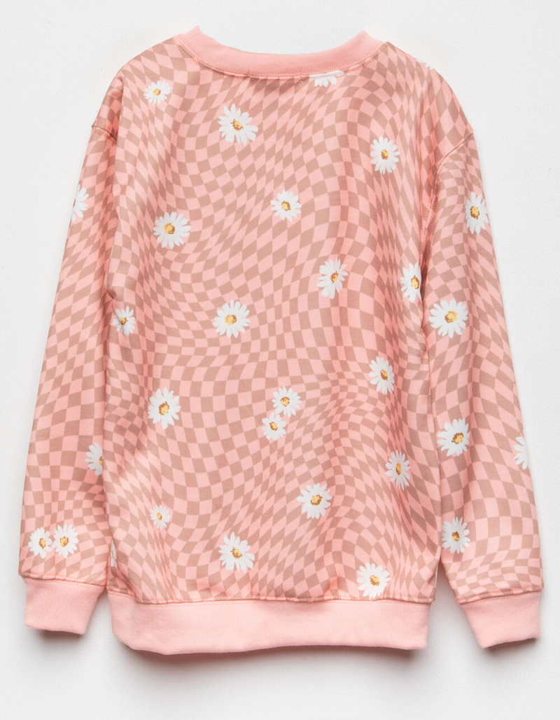 FULL TILT Floral Checkered Girls Oversized Crewneck Sweatshirt image number 1