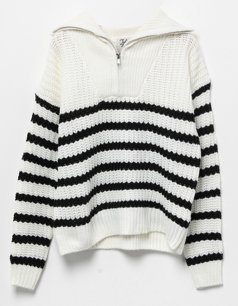 FULL CIRCLE TRENDS Stripe Half Zip Girls Sweater image number 0