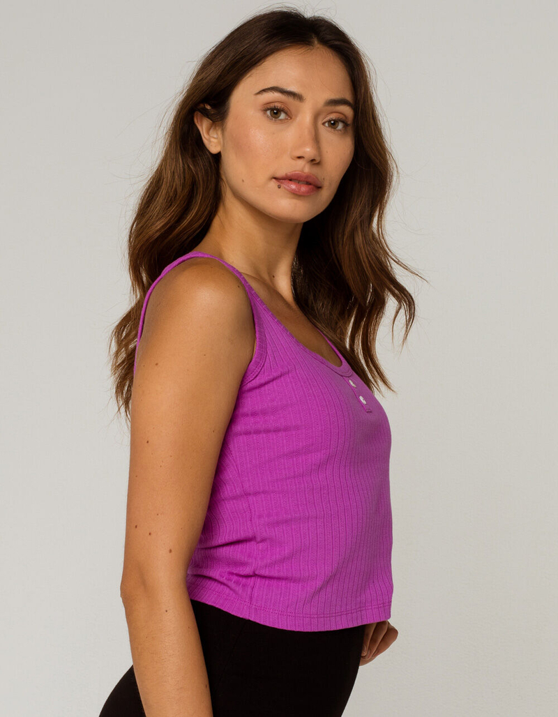 HEART & HIPS Pointelle Henley Womens Purple Tank image number 1