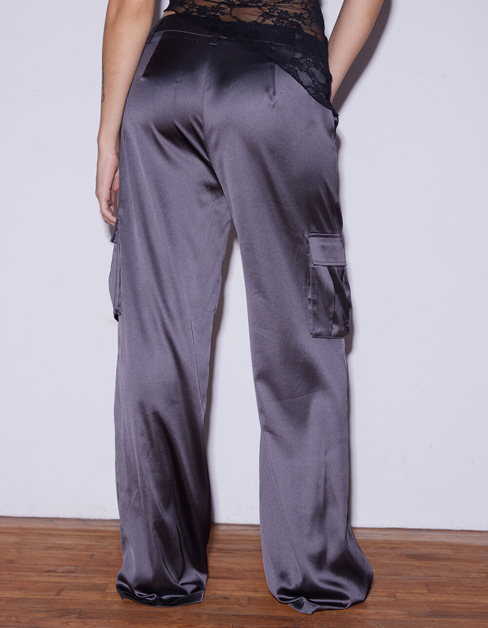 WEST OF MELROSE Womens Satin Cargo Pants - CHARCOAL | Tillys