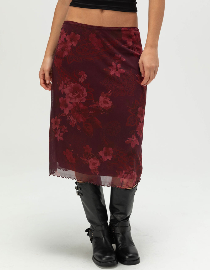 FULL TILT Low Rise Floral Womens Mesh Midi Skirt image number 1