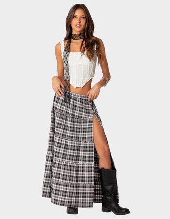 EDIKTED Plaid Side Slit Tiered Maxi Skirt Alternative Image