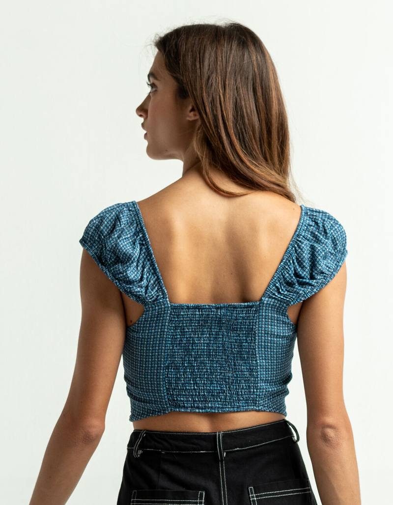 FULL TILT Button Front Womens Blue & Black Plaid Top image number 3