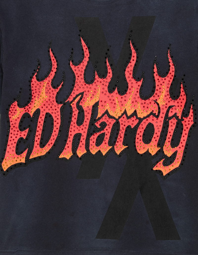 ED HARDY x MGK Flames Shadow Rhinestone Mens Boxy Tee image number 2