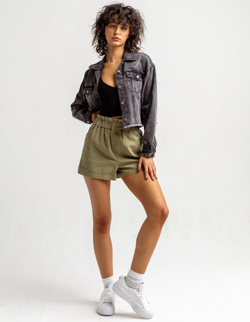 ASHLEY Washed Cutoff Womens Trucker Denim Jacket image number 3