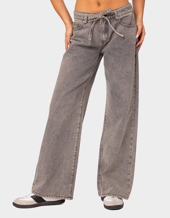 EDIKTED Tie Waist Washed Low Rise Jeans Primary Image