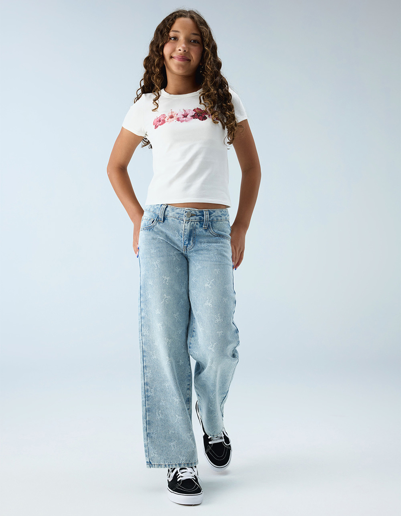 RSQ Girls Low Rise Mini Bow Wide Leg Jeans image number 0