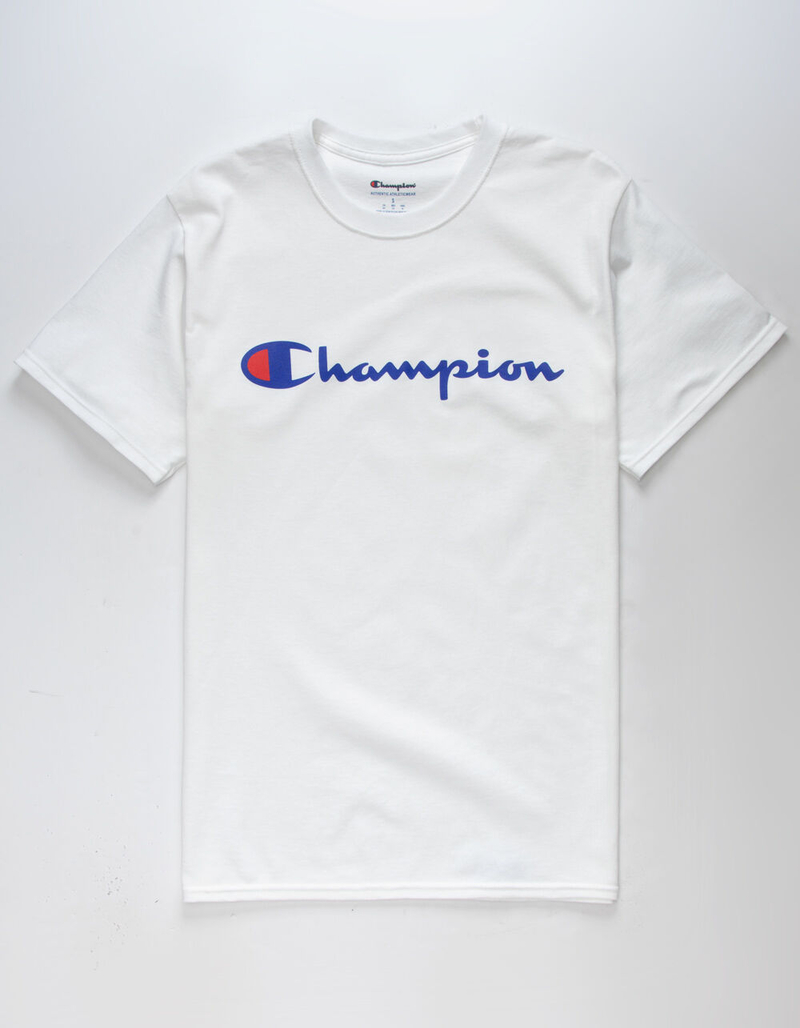 CHAMPION Script Logo White & Blue Mens T-Shirt image number 0
