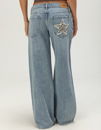 RSQ Womens Ultra Low Rise Baggy Star Patch Jeans Alternative Image
