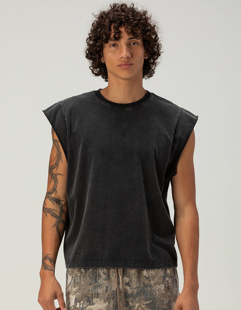 RSQ Mens Washed Cropped Muscle Tee image number 1