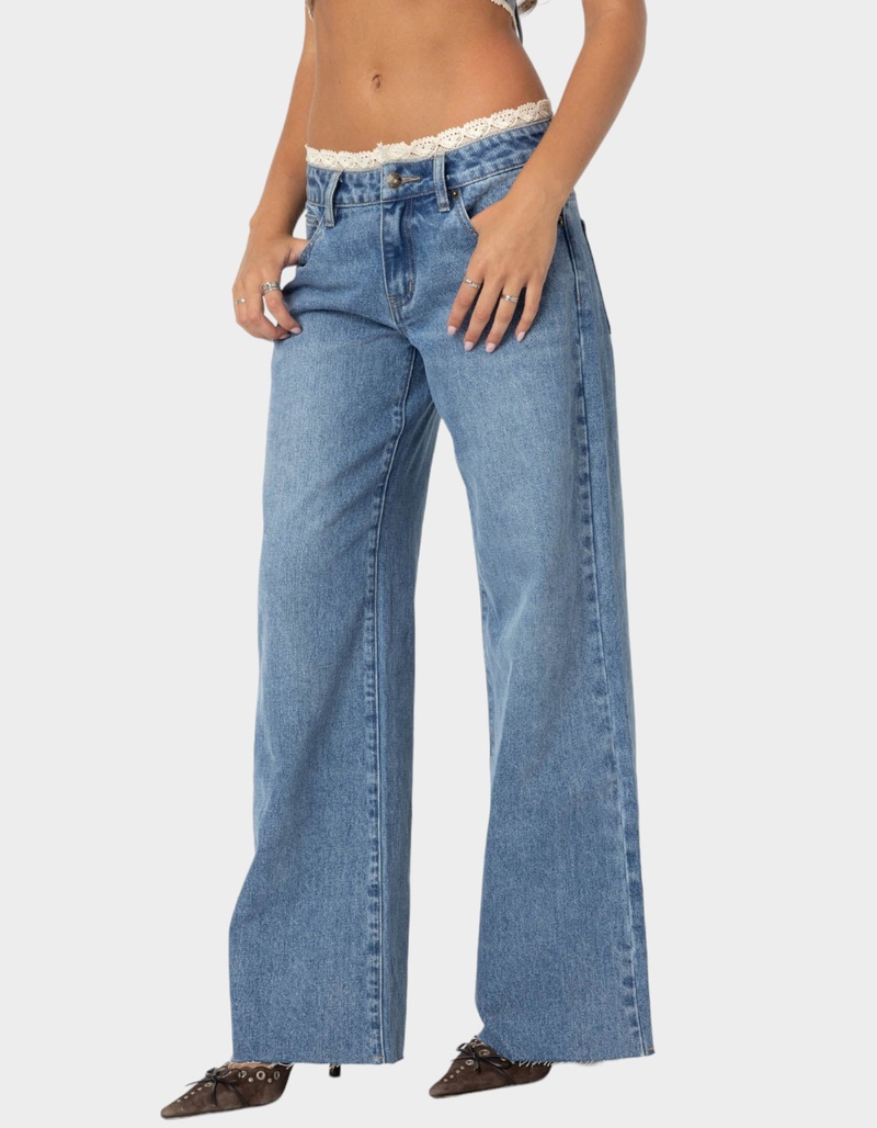 EDIKTED Karlie Lace Trim Jeans image number 3
