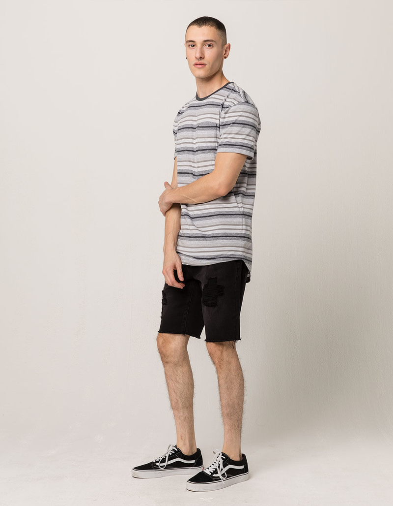 RSQ Black London Skinny Mens Ripped Denim Shorts image number 1