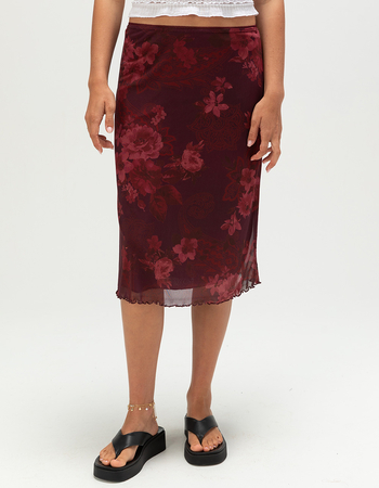FULL TILT Low Rise Floral Womens Mesh Midi Skirt Alternative Image