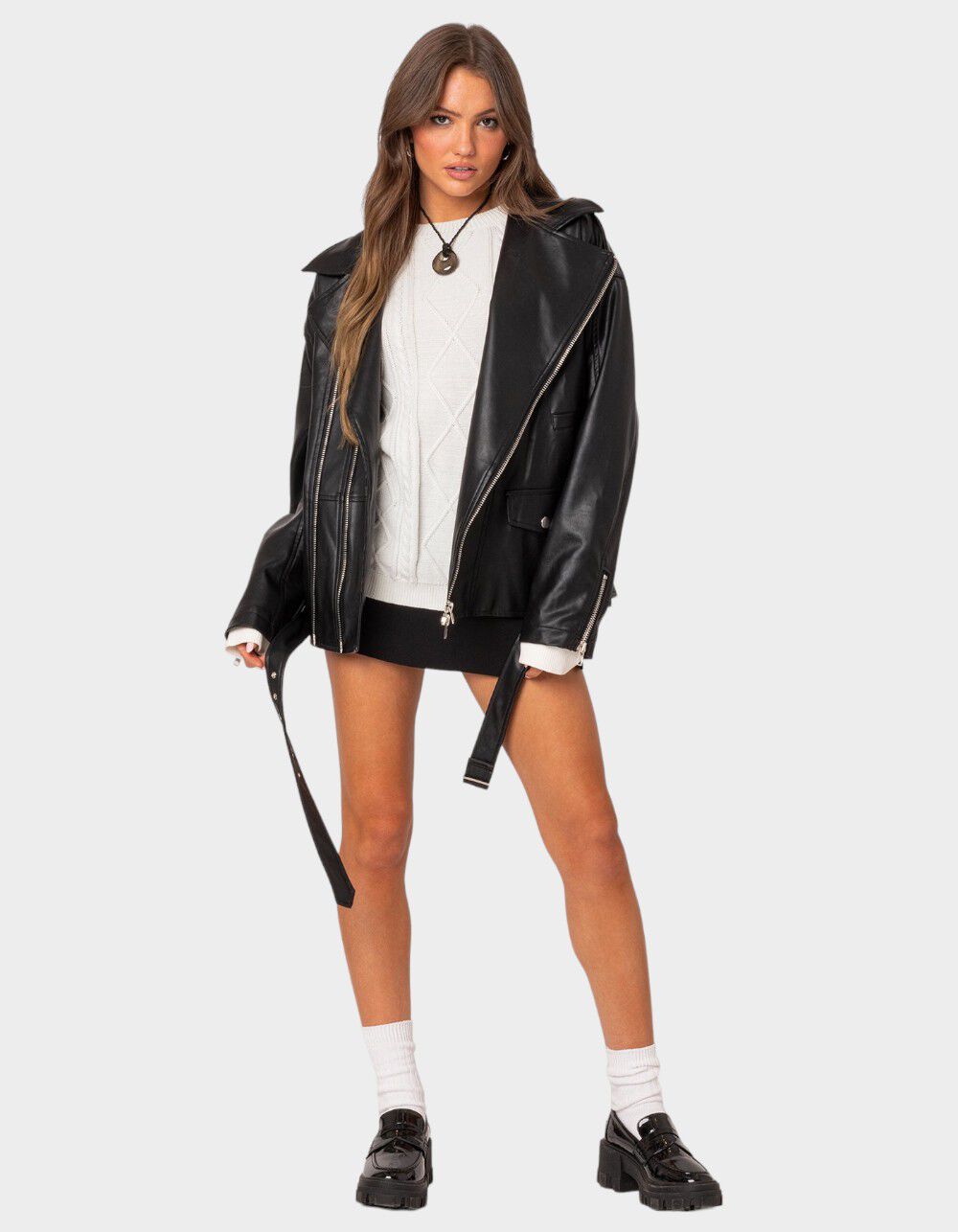 EDIKTED Wrenley Oversized Faux Leather Jacket - BLACK - XS | Tillys